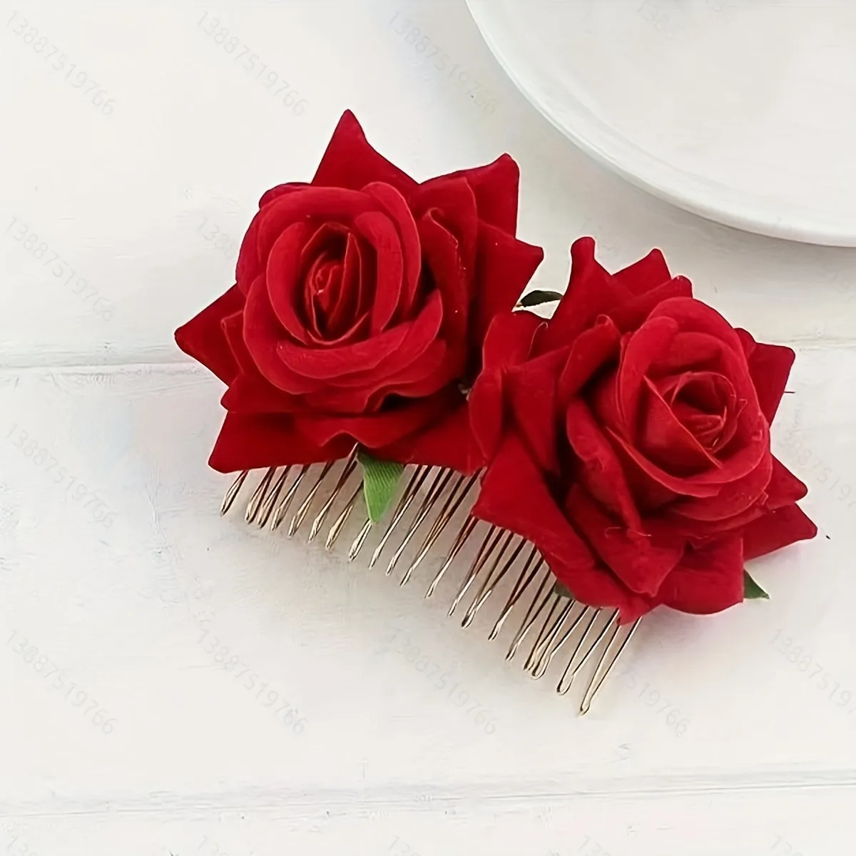 Red Flannelette Rose Bridal Hair Comb for Girls  Women