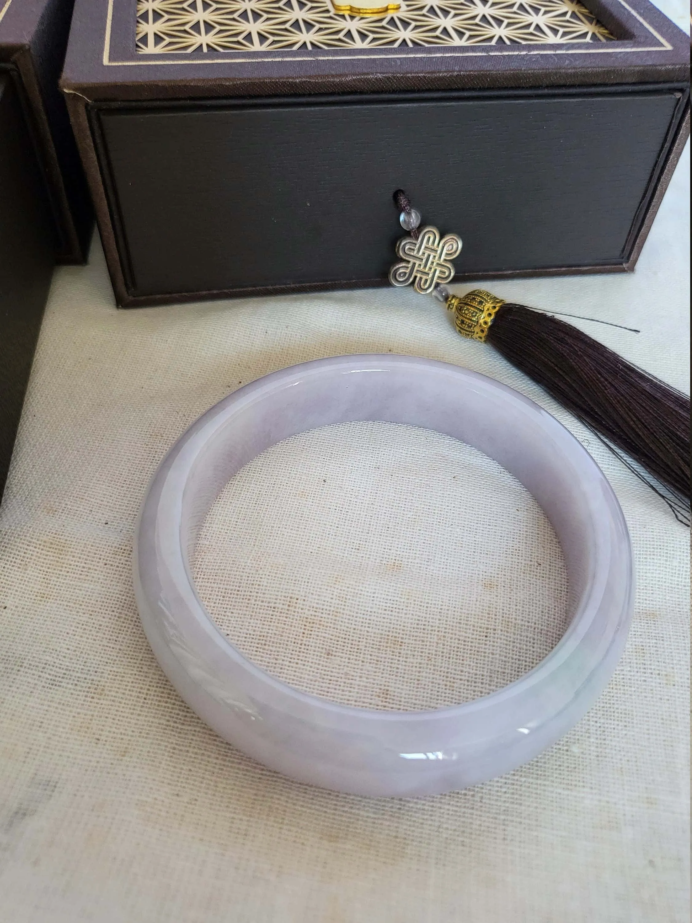 RESERVED RARE Grade A Translucent Light Purple Lavender Natural Jade Wide Bangl]e