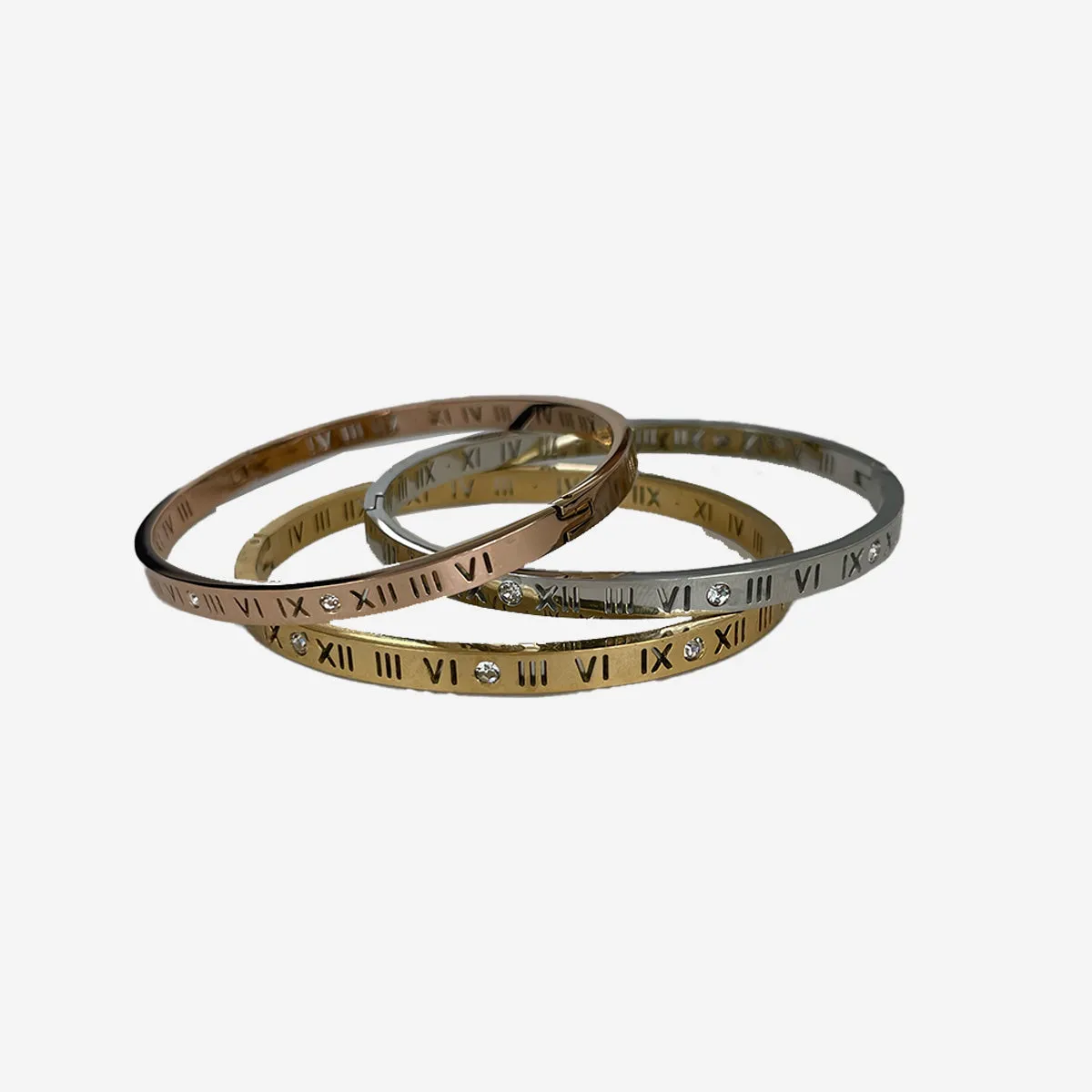 ROMAN NUMERALS BANGLE IN SILVER COLOUR