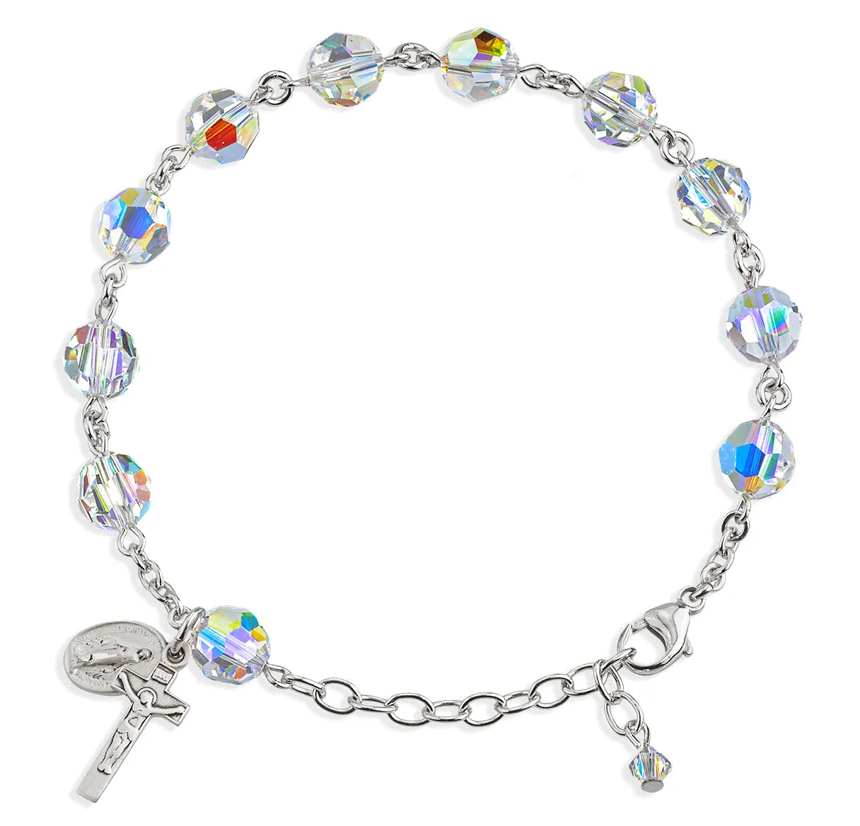 Rosary Bracelet Created with 8mm Aurora Borealis Finest Austrian Crystal Round Beads by HMH - BR8100CR