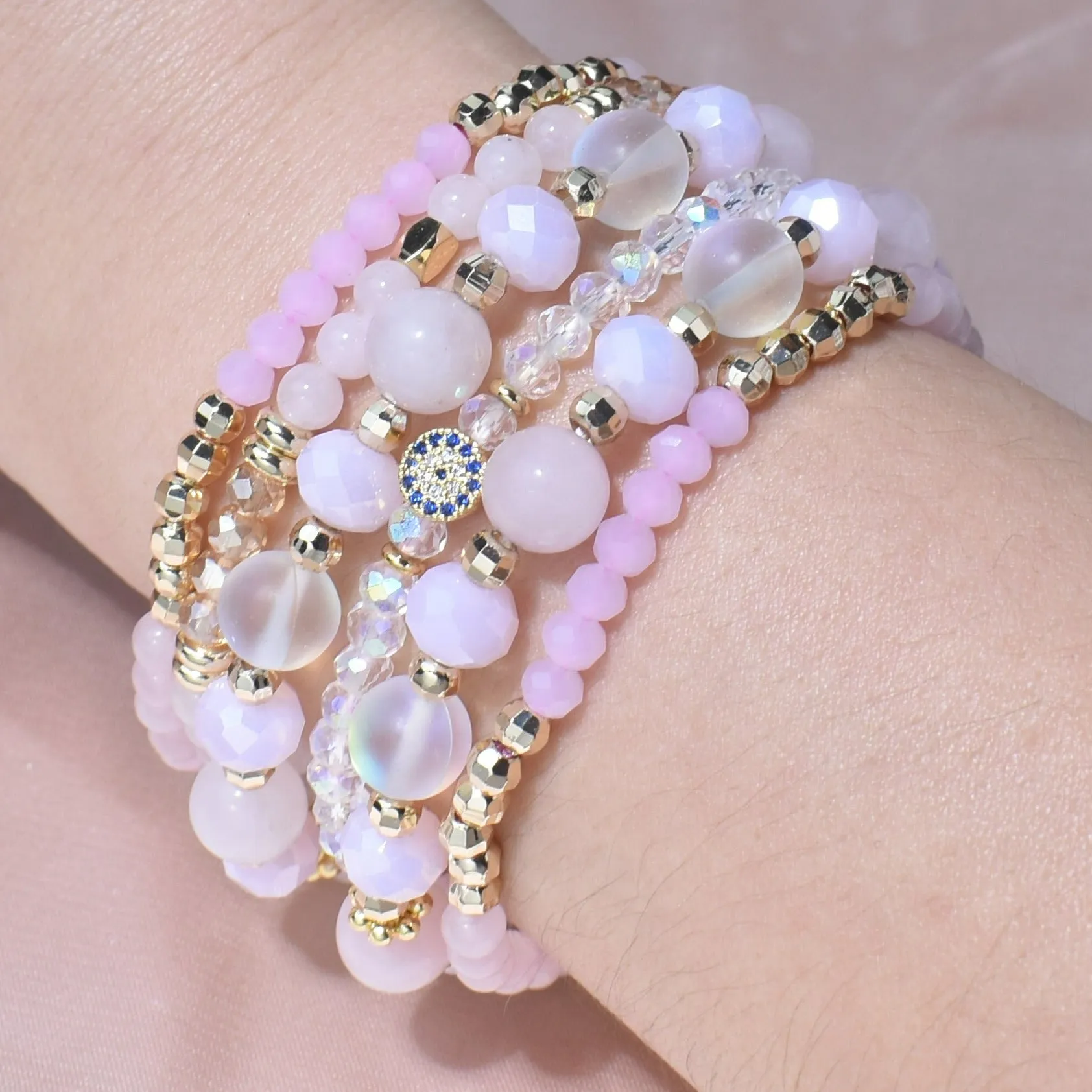 Rose Quartz, Evil Eye Build-Your-Own Bracelet Set