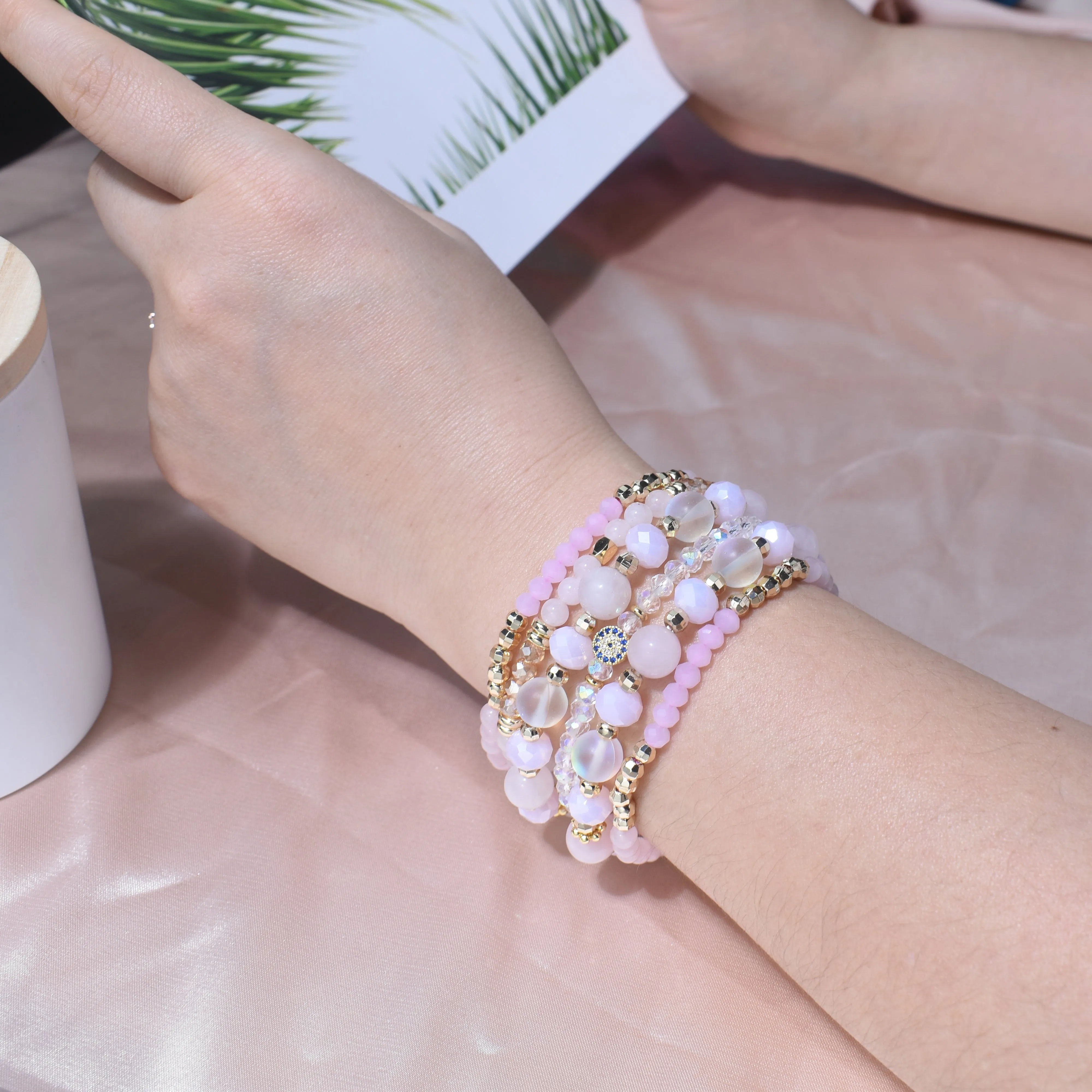 Rose Quartz, Evil Eye Build-Your-Own Bracelet Set