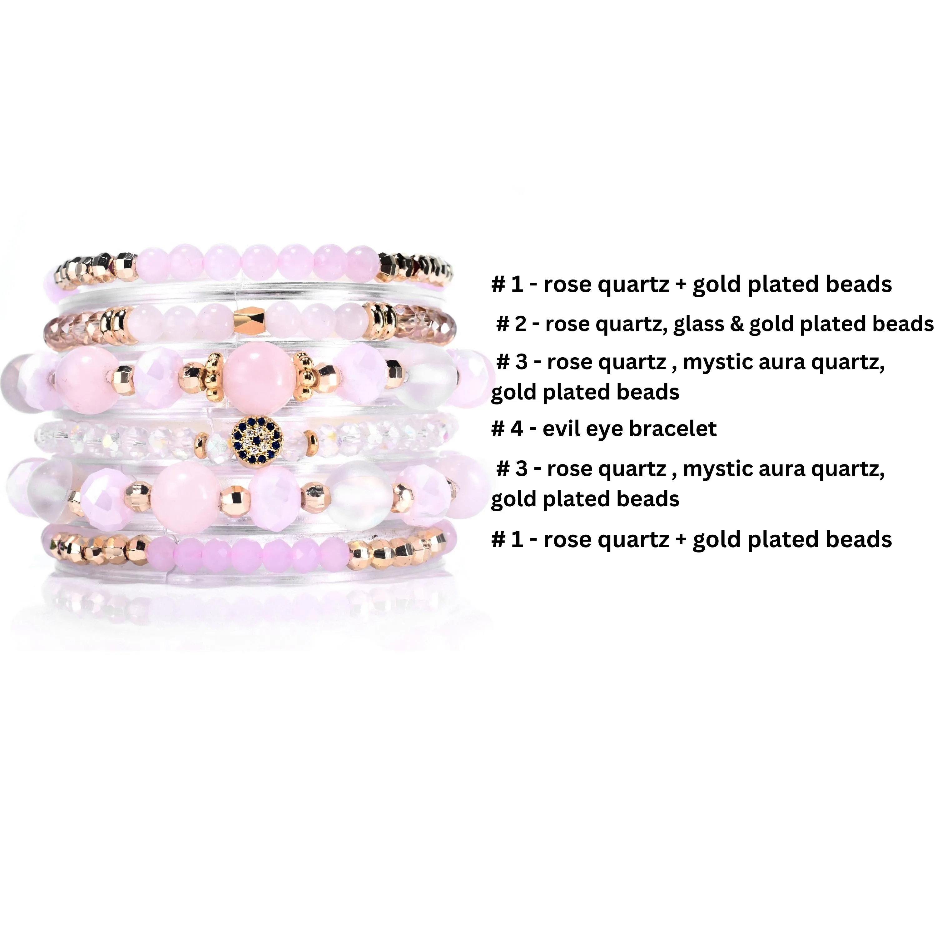 Rose Quartz, Evil Eye Build-Your-Own Bracelet Set