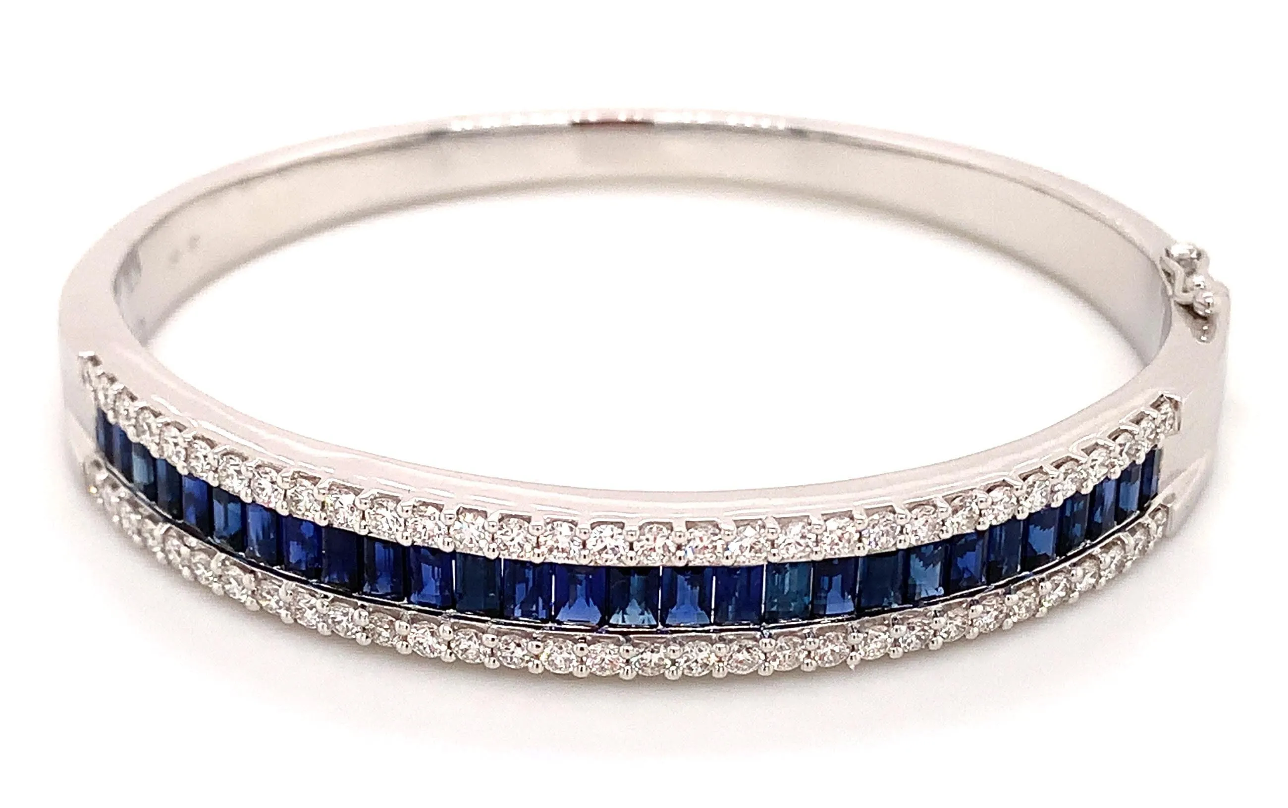 Royal Blue Sapphire & Diamond White Gold Bangle Bracelet