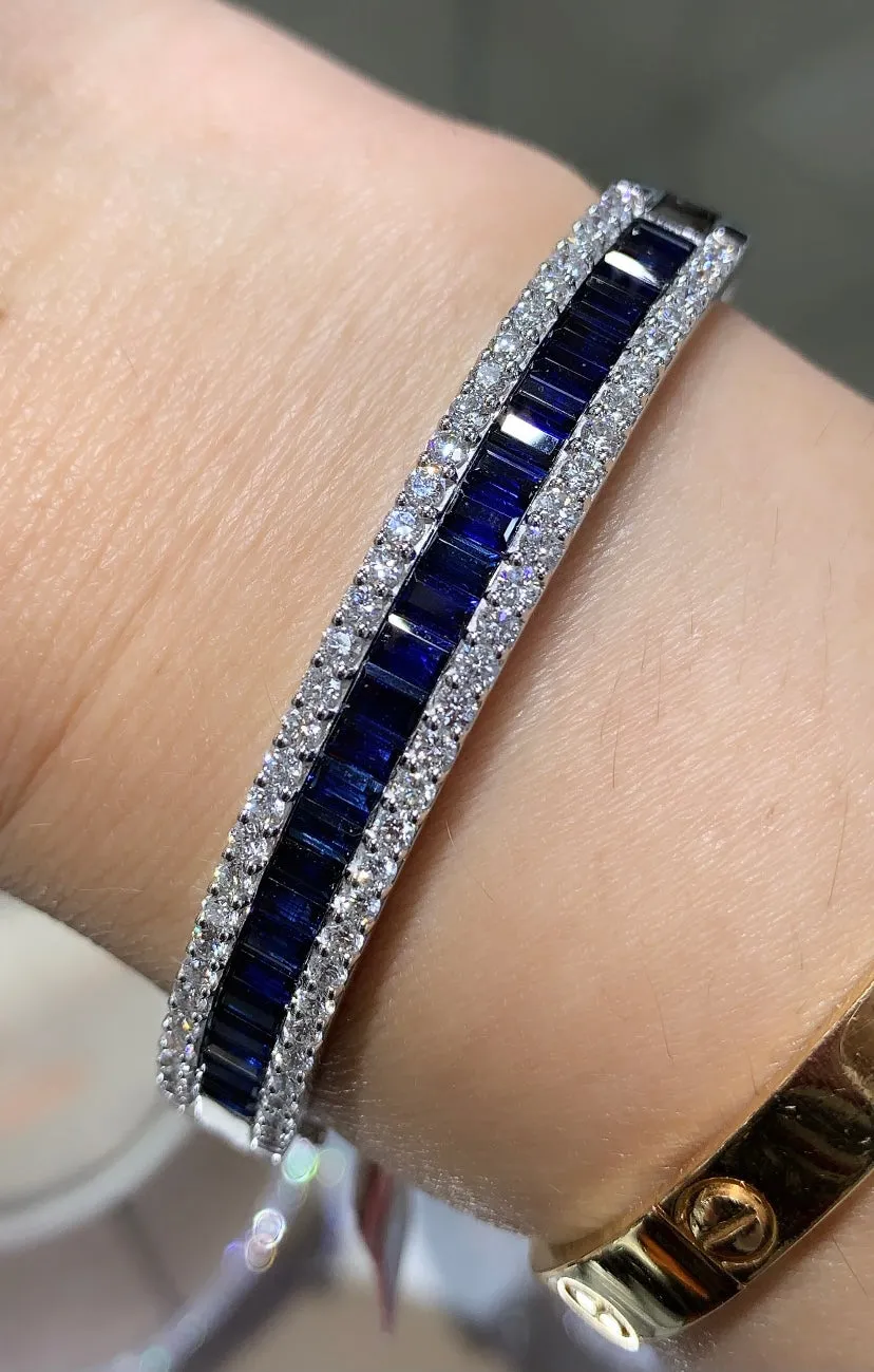 Royal Blue Sapphire & Diamond White Gold Bangle Bracelet