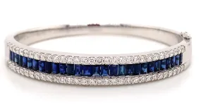 Royal Blue Sapphire & Diamond White Gold Bangle Bracelet