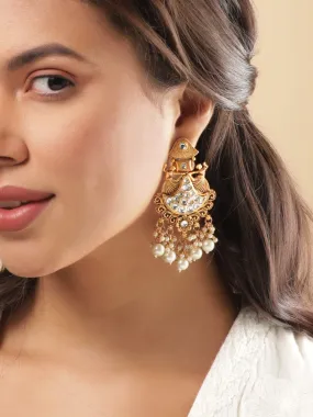 Rubans Gold-Toned Chandelier Earrings with Dangling Pearls