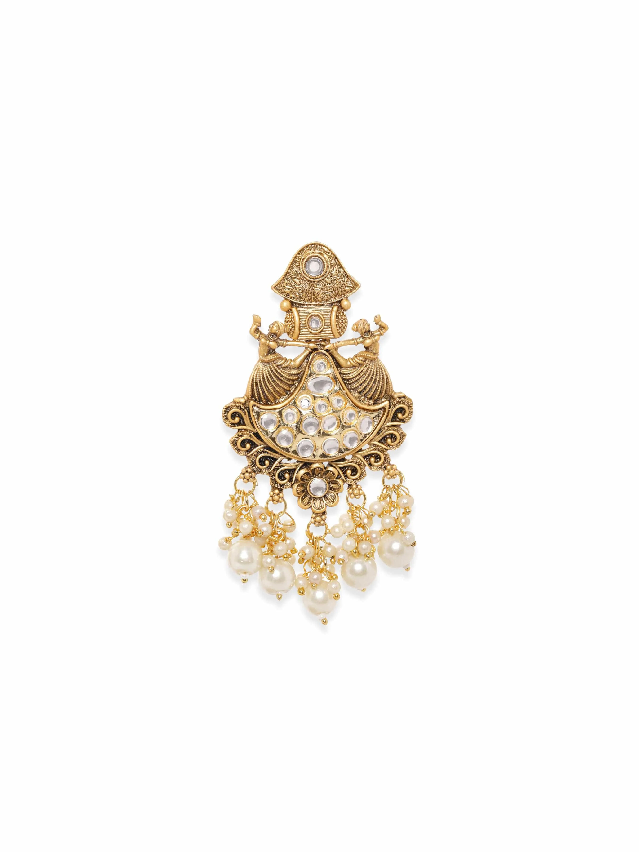 Rubans Gold-Toned Chandelier Earrings with Dangling Pearls