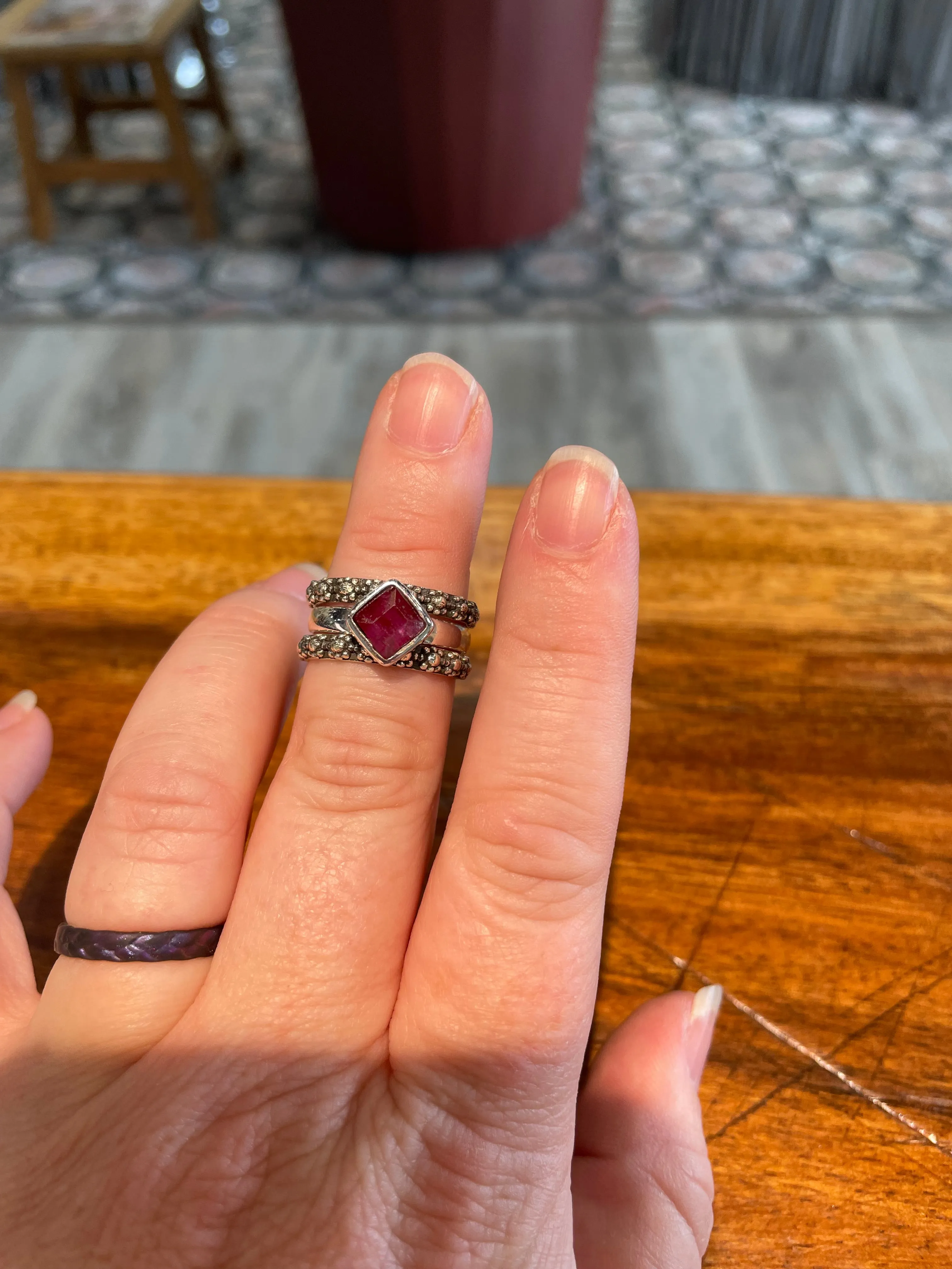 Ruby Stacked Collection Ring in Silver