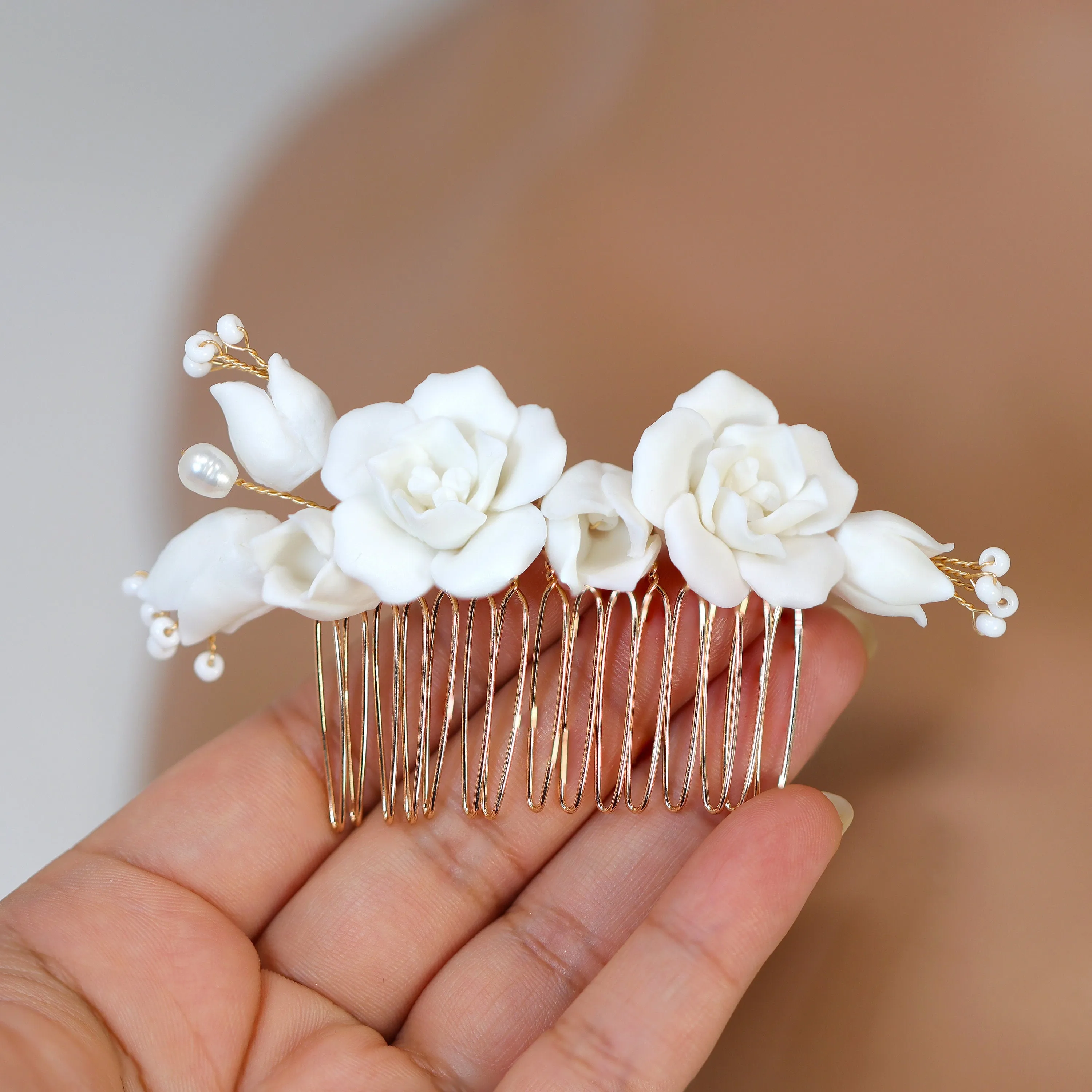 Set Of 3 Freshwater Pearl Dusted White Rose And Lily Blossom Hair comb, Bridal Hair Pins, Bridal Hair Accessories, Wedding Hair Accessory.