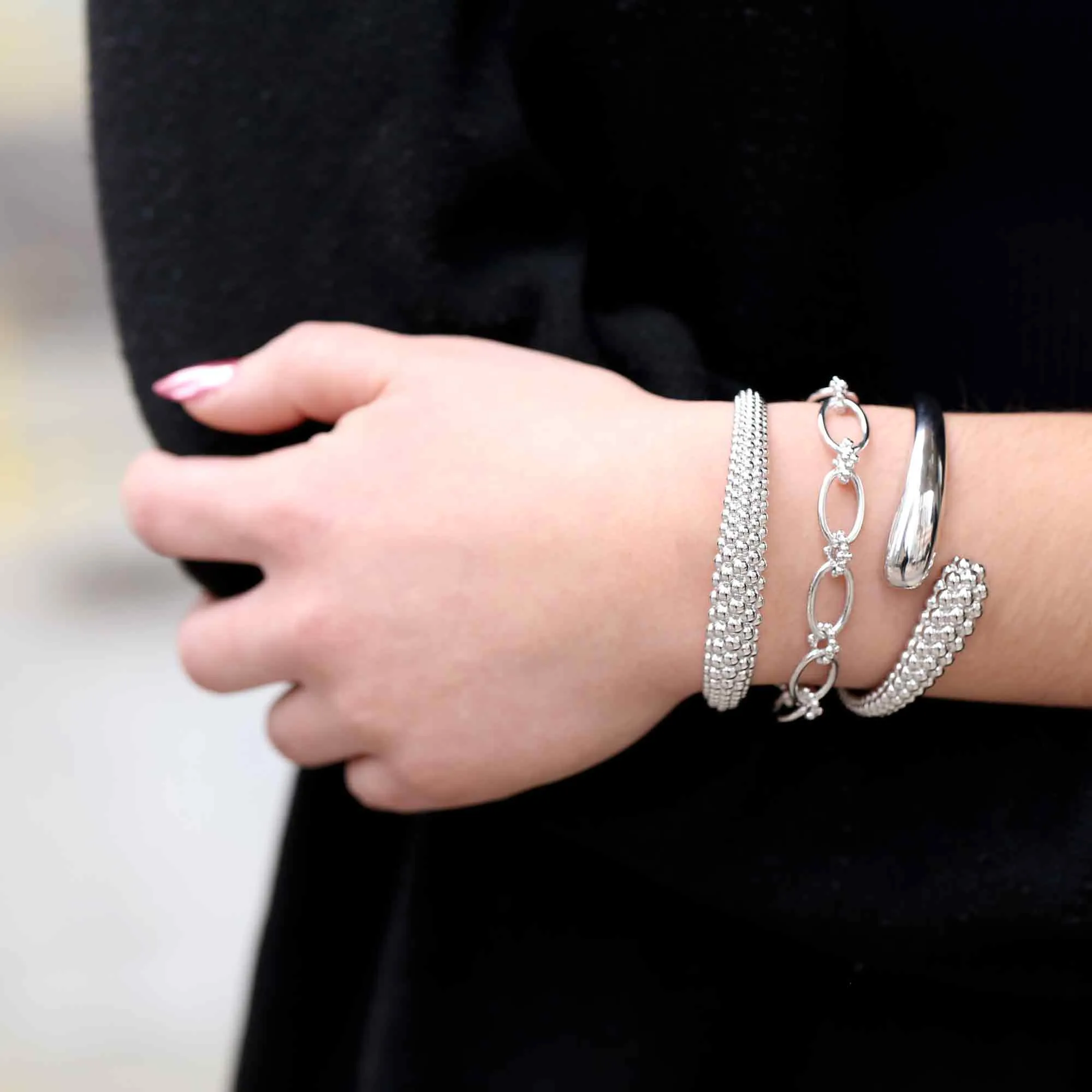 Silver Beaded Link Bracelet