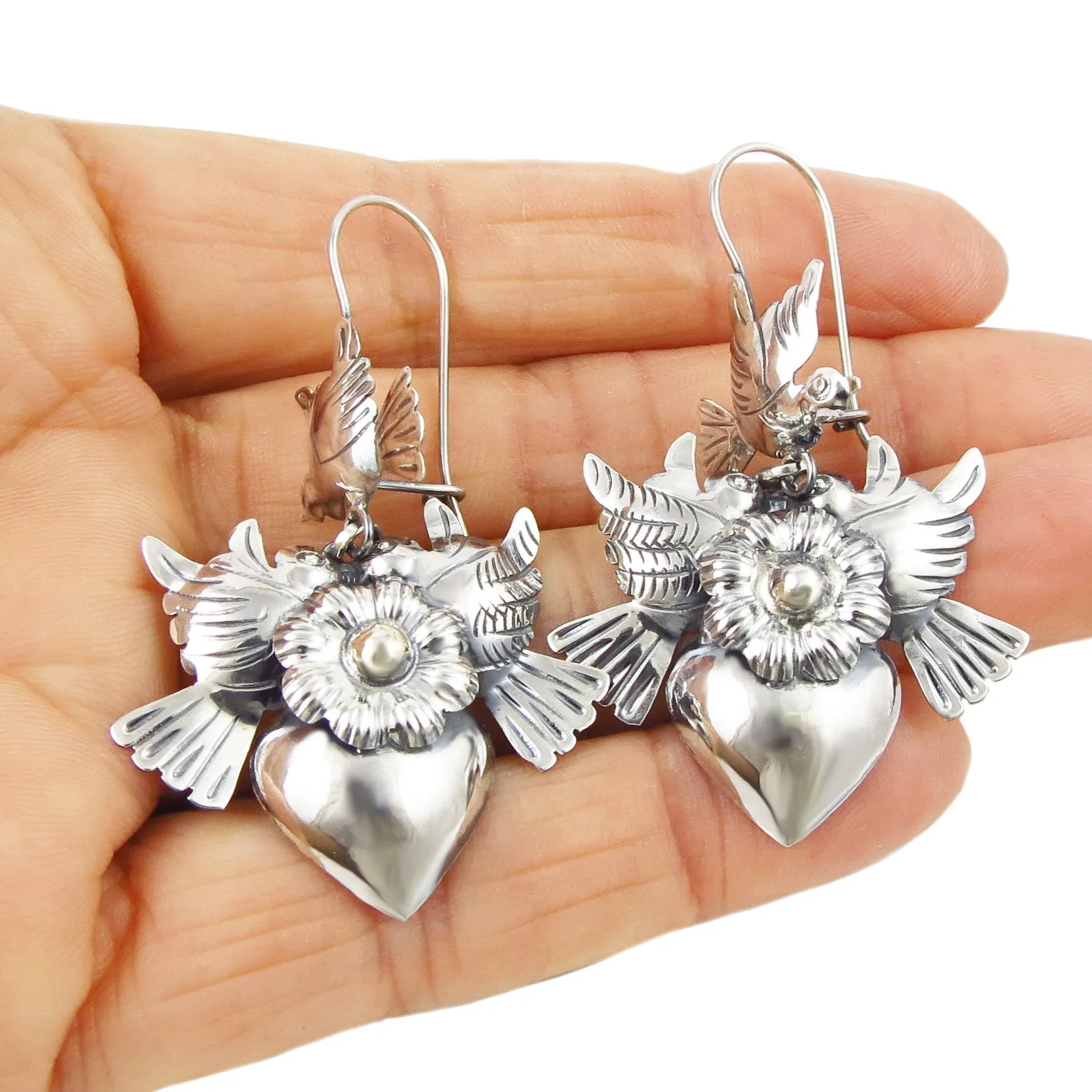 Silver Lovebird Chandelier Earrings