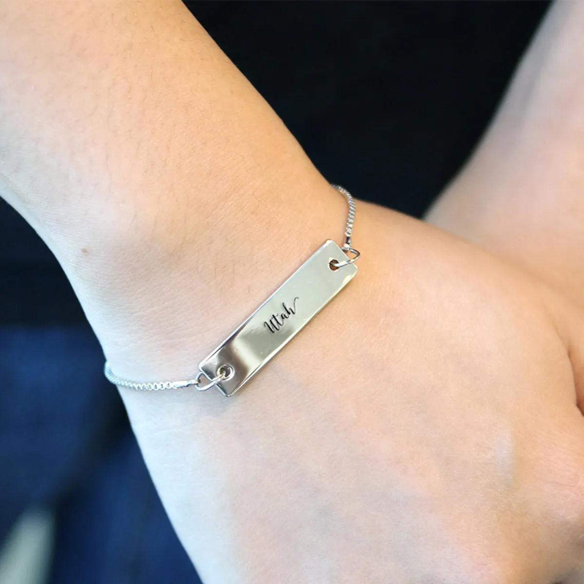 Silver Utah Adjustable Bar Bracelet