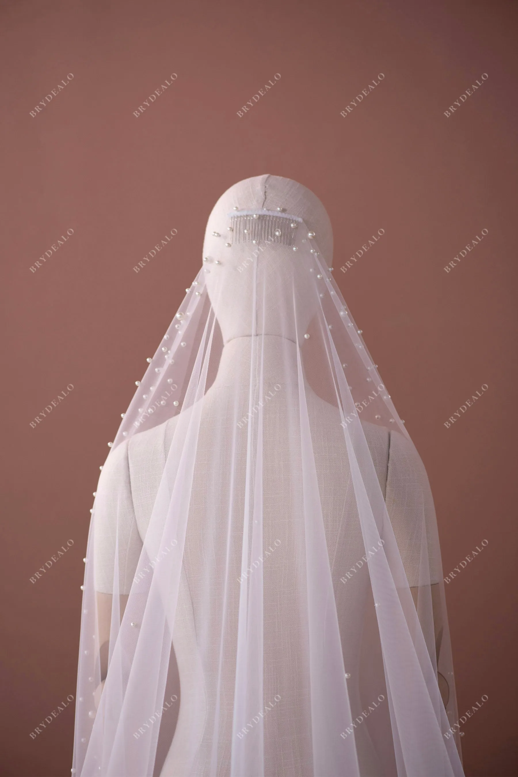 Single Tier Cathedral Pearl Wedding Veil with Comb