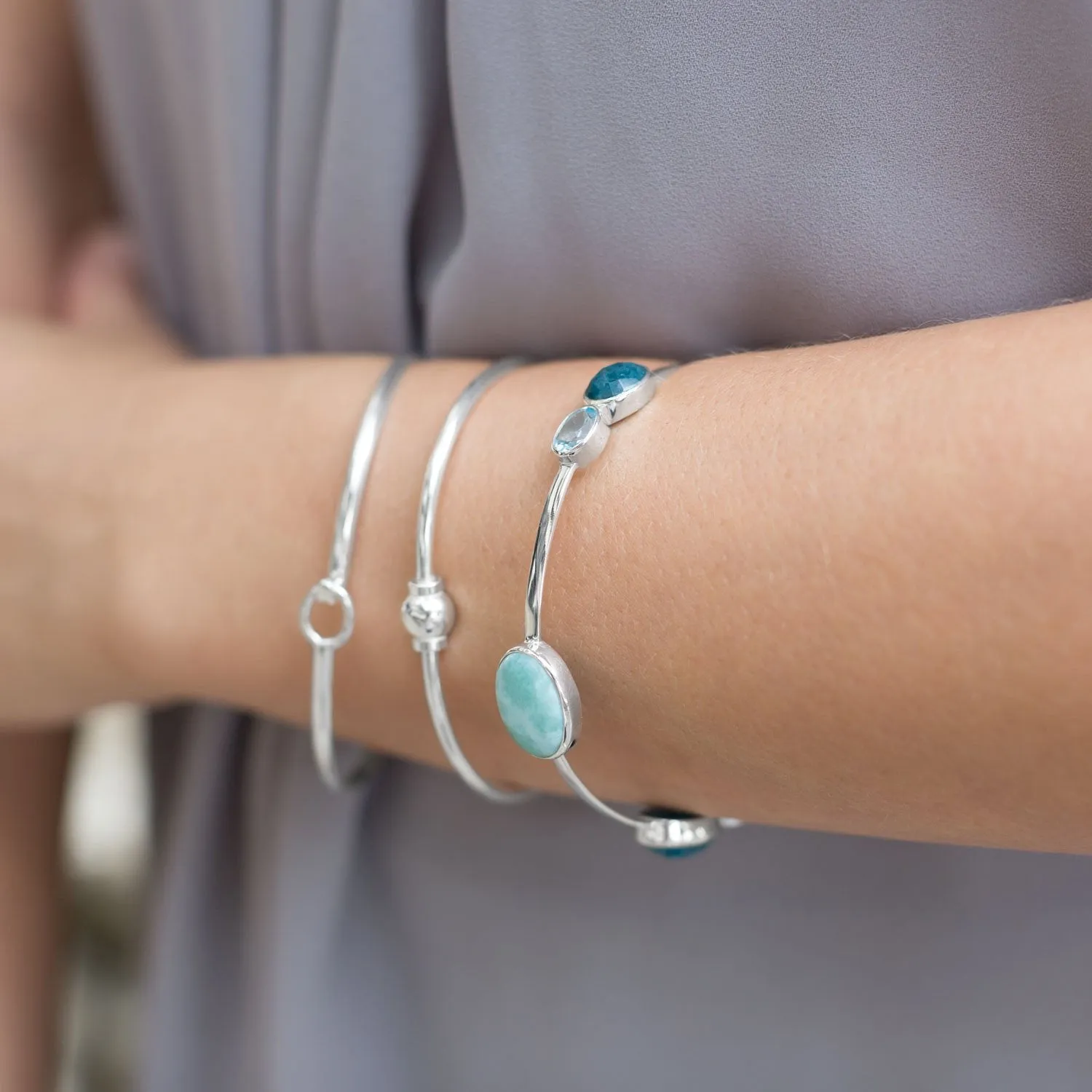 Stackable Multistone Sterling Silver Bangle