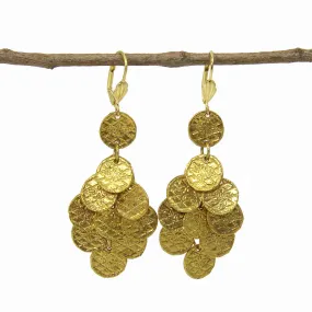 Stamped Disc Chandelier Earrings in Gold