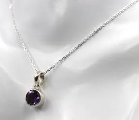 Sterling Silver 925 Round Amethyst Pendant & 65cm Chain Necklace