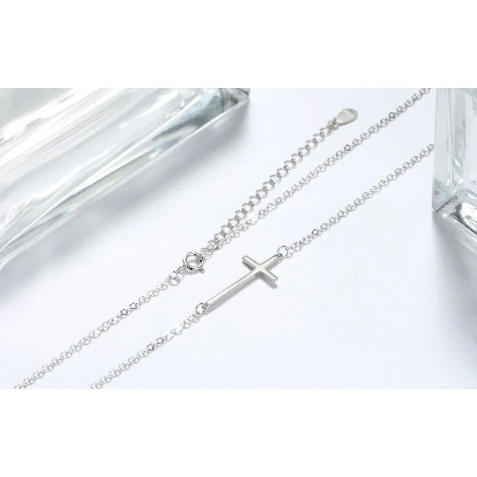 Sterling Silver Cross Necklace-Elegant Sideways Cross