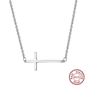 Sterling Silver Cross Necklace-Elegant Sideways Cross