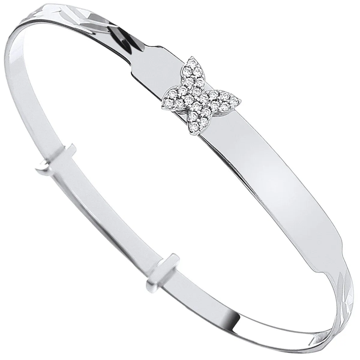 Sterling Silver CZ Butterfly Expandable ID Baby Bangle