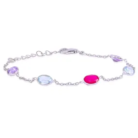 STERLING SILVER MULTI-COLOR QUARTZ LINK BRACELET