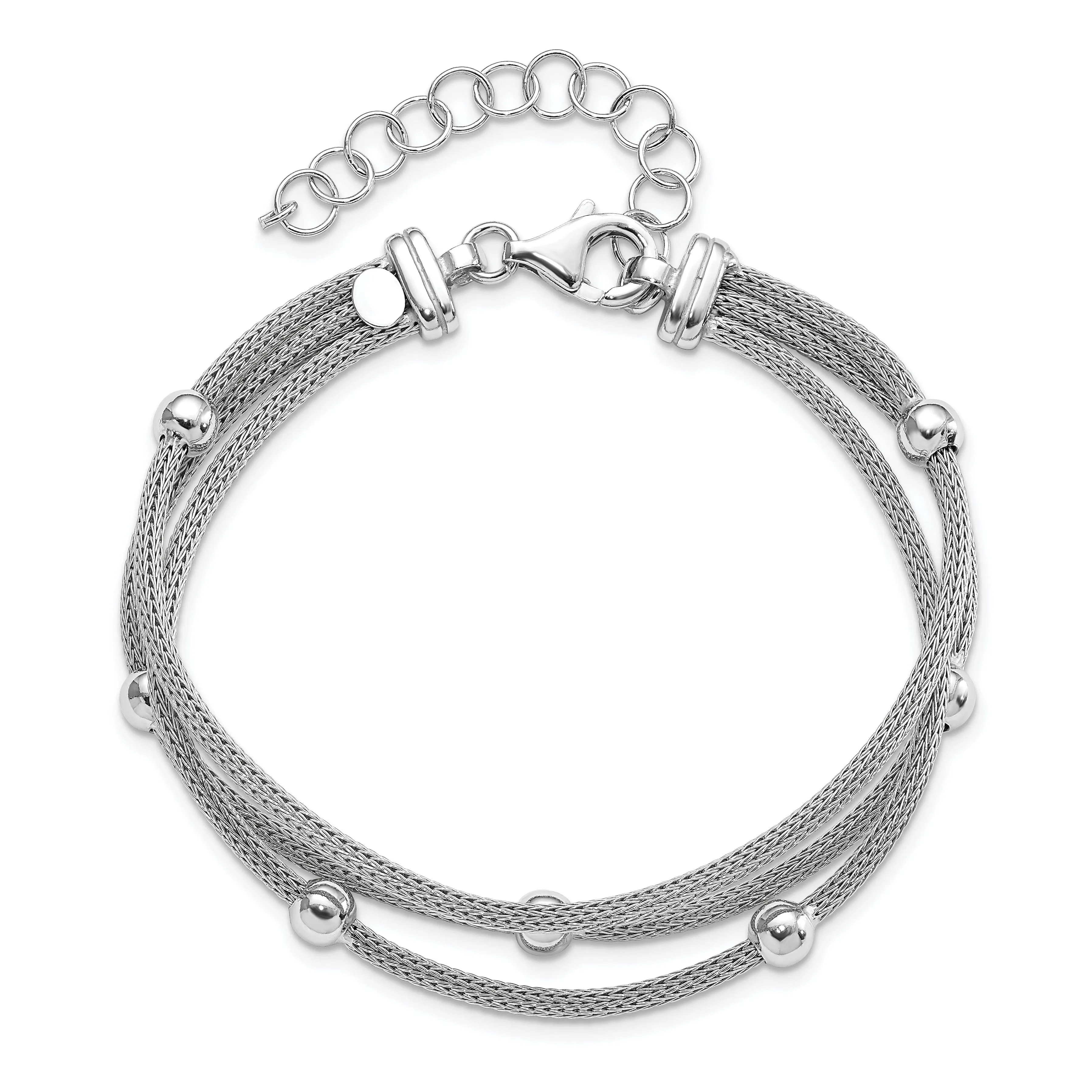 Sterling Silver Polished Beaded Mesh Bracelet