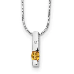 Sterling Silver White Ice .02ct. Diamond Citrine Vertical Bar Necklace