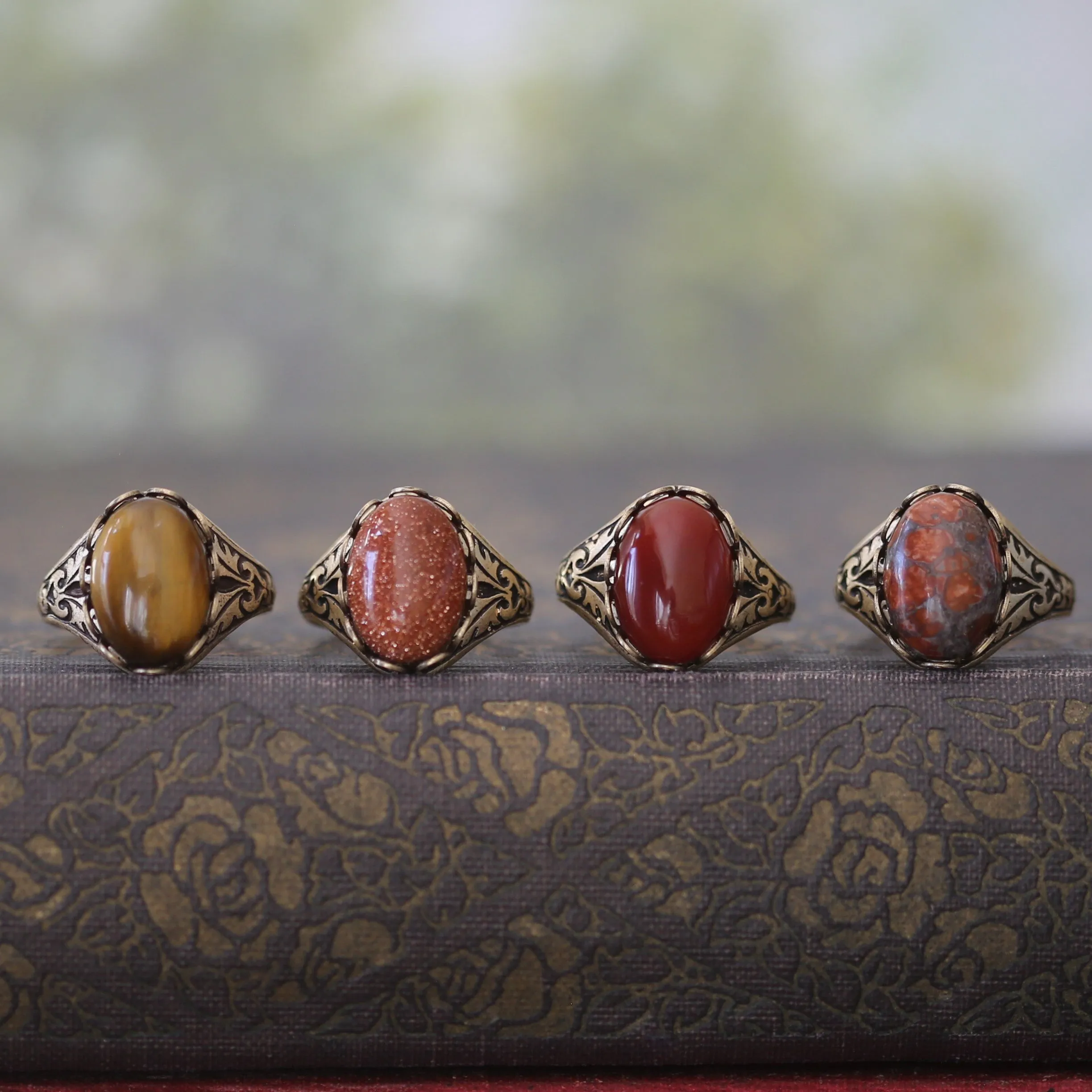 Stone Ring - Tigereye, Goldstone, Carnelian or Leopardskin Jasper