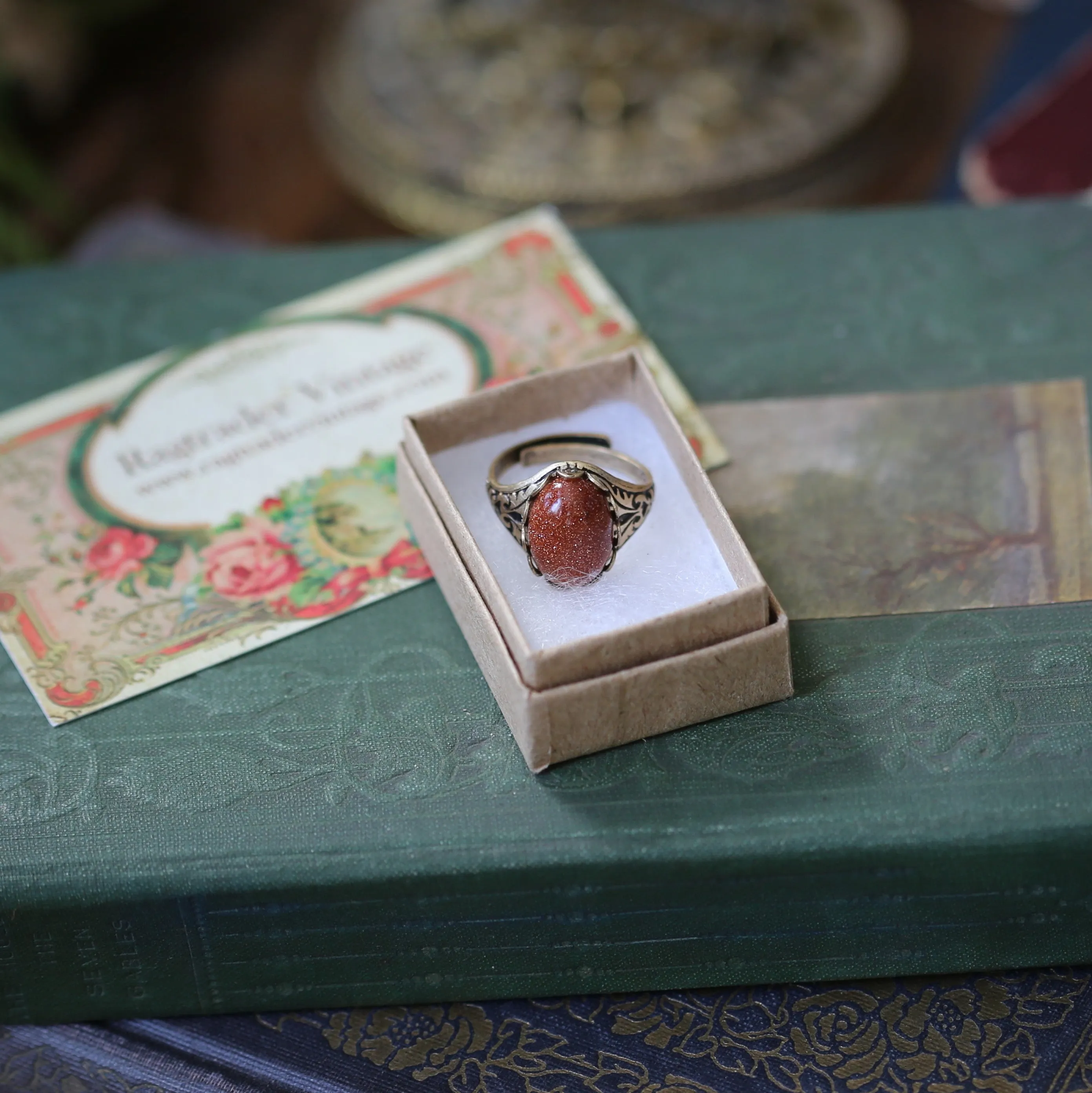 Stone Ring - Tigereye, Goldstone, Carnelian or Leopardskin Jasper