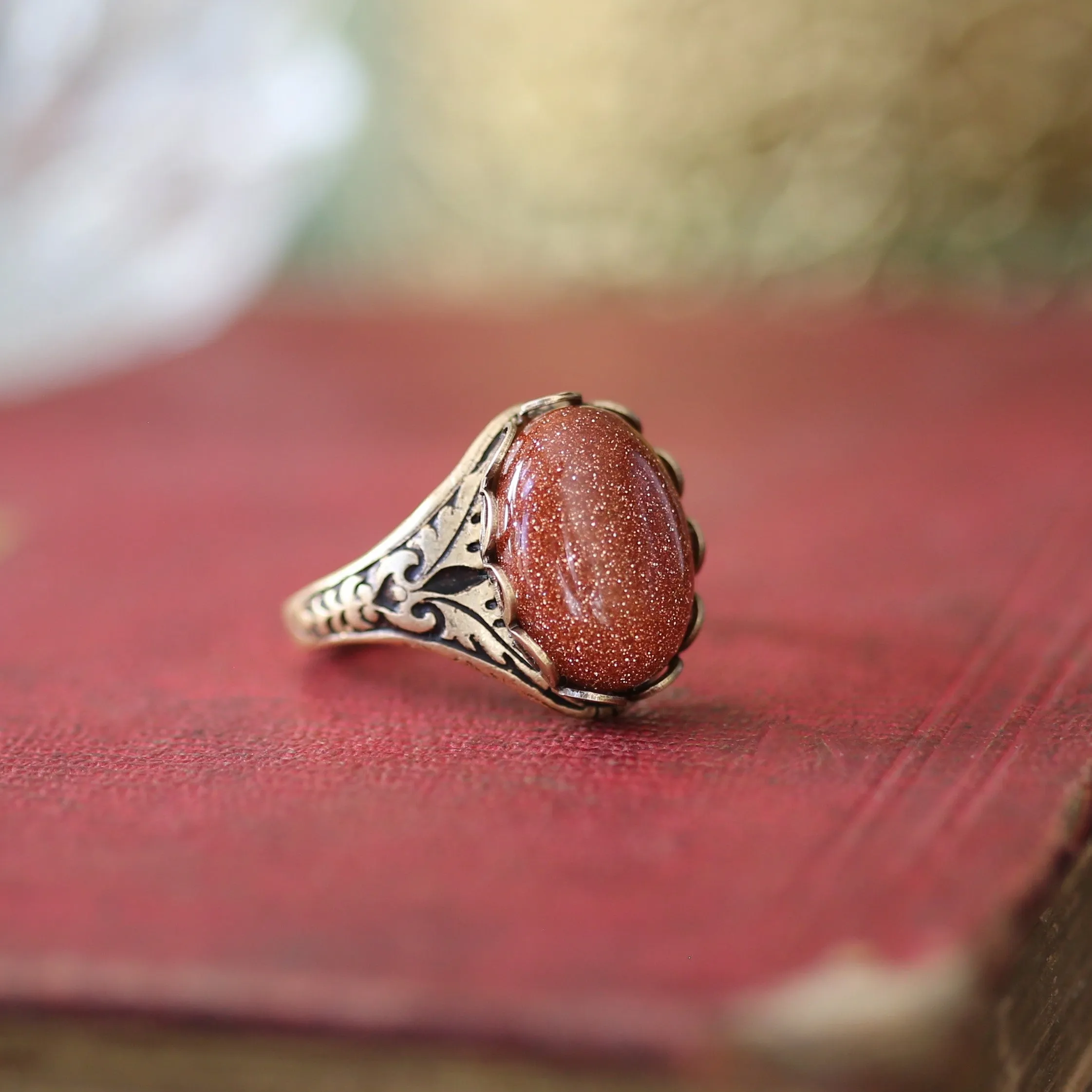 Stone Ring - Tigereye, Goldstone, Carnelian or Leopardskin Jasper