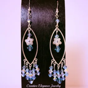 Swarovski Crystals, Aquamarine and Indicolite Sterling Silver Chandelier Earrings