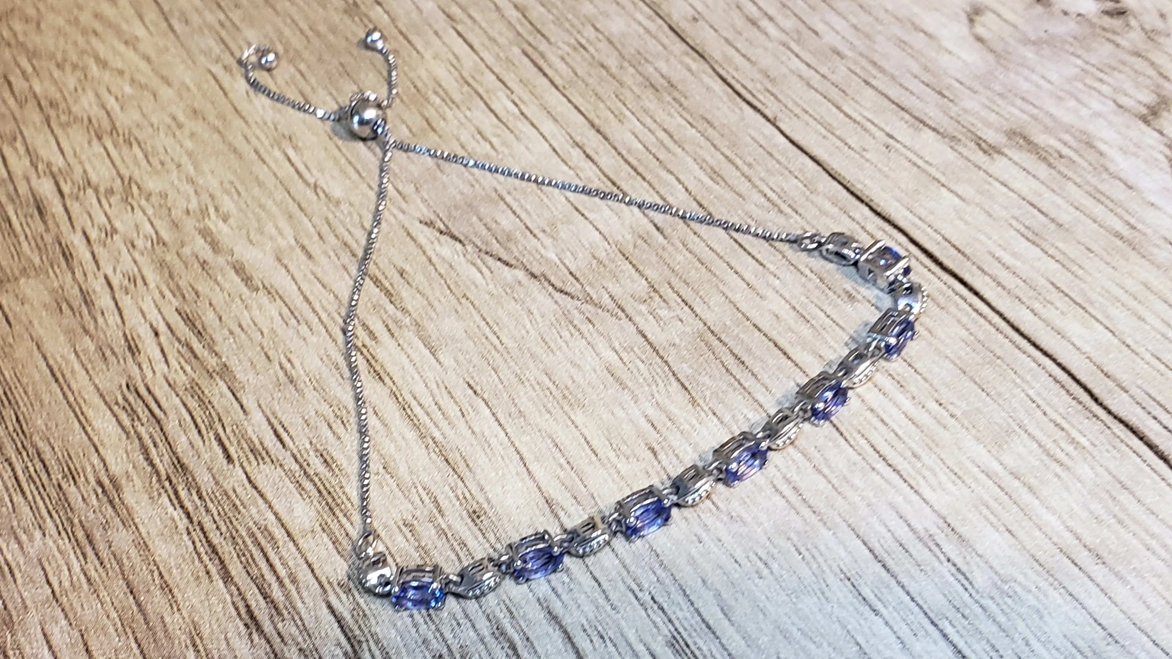 Tanzanite on Platinum over Sterling Silver Bolo Style Bracelet, Adjustable.