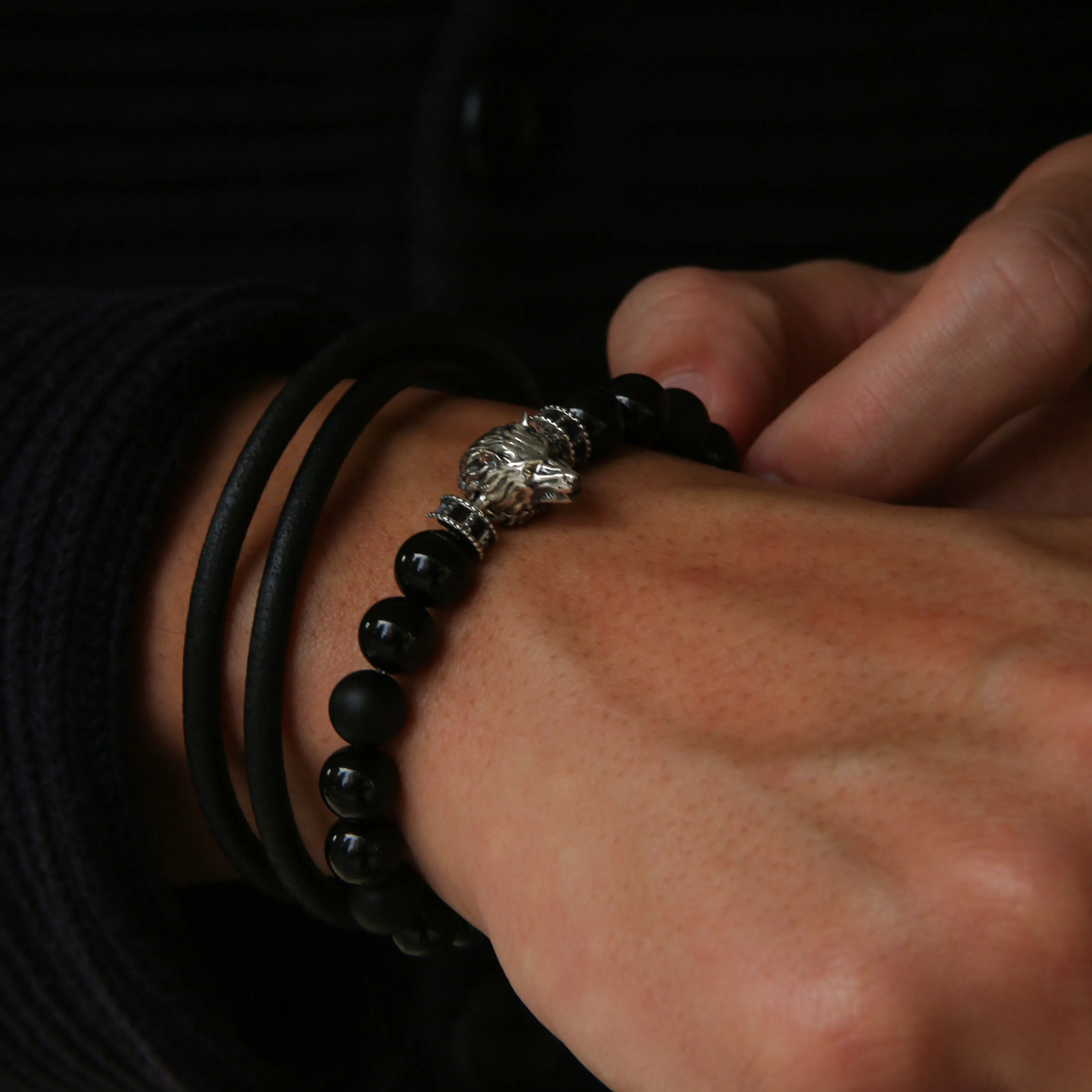 The Shadow Wolf  | Obsidian Wolf Bracelet