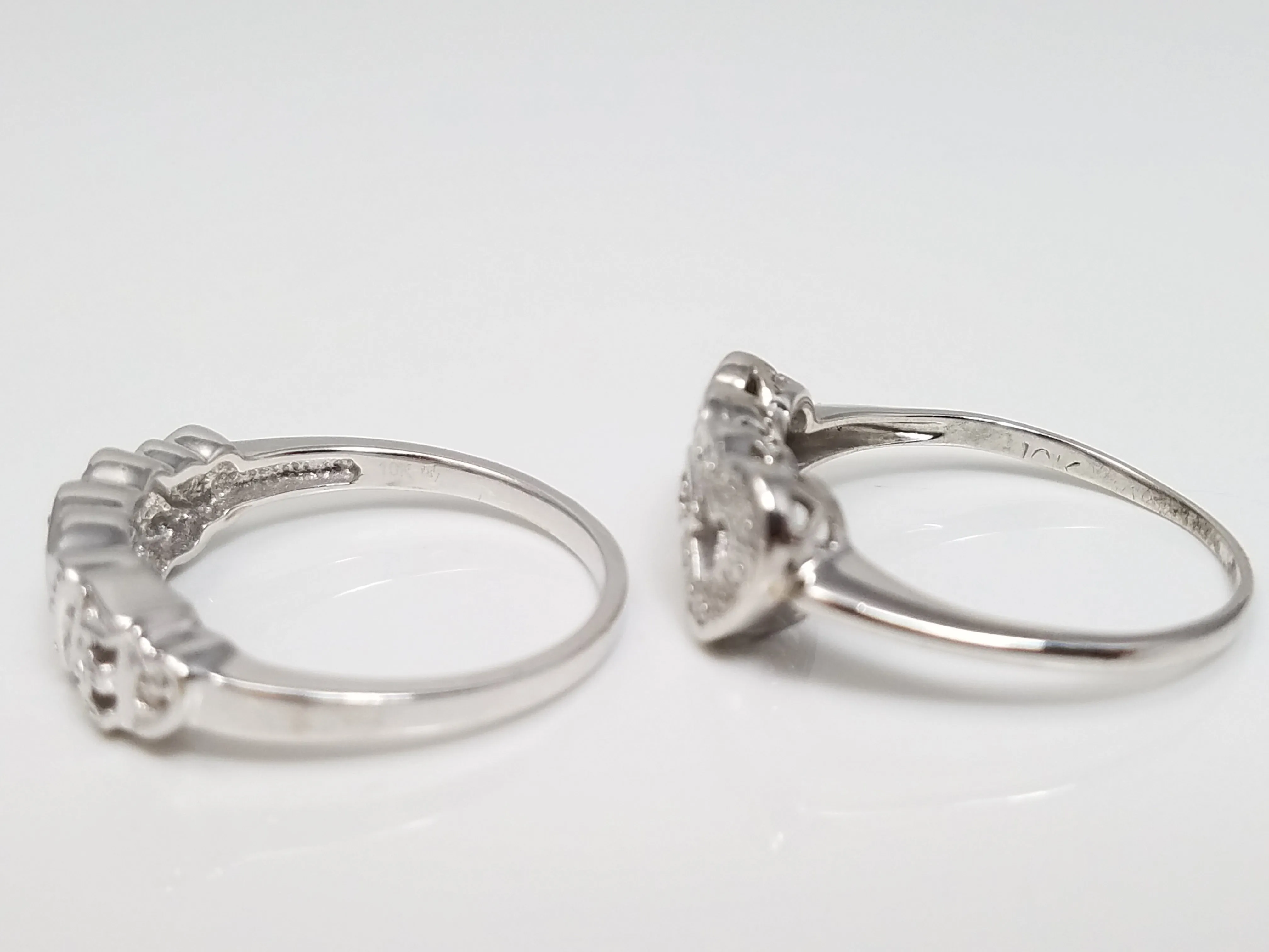 Two 10k White Gold Natural Diamond Love & Heart Ring Lot