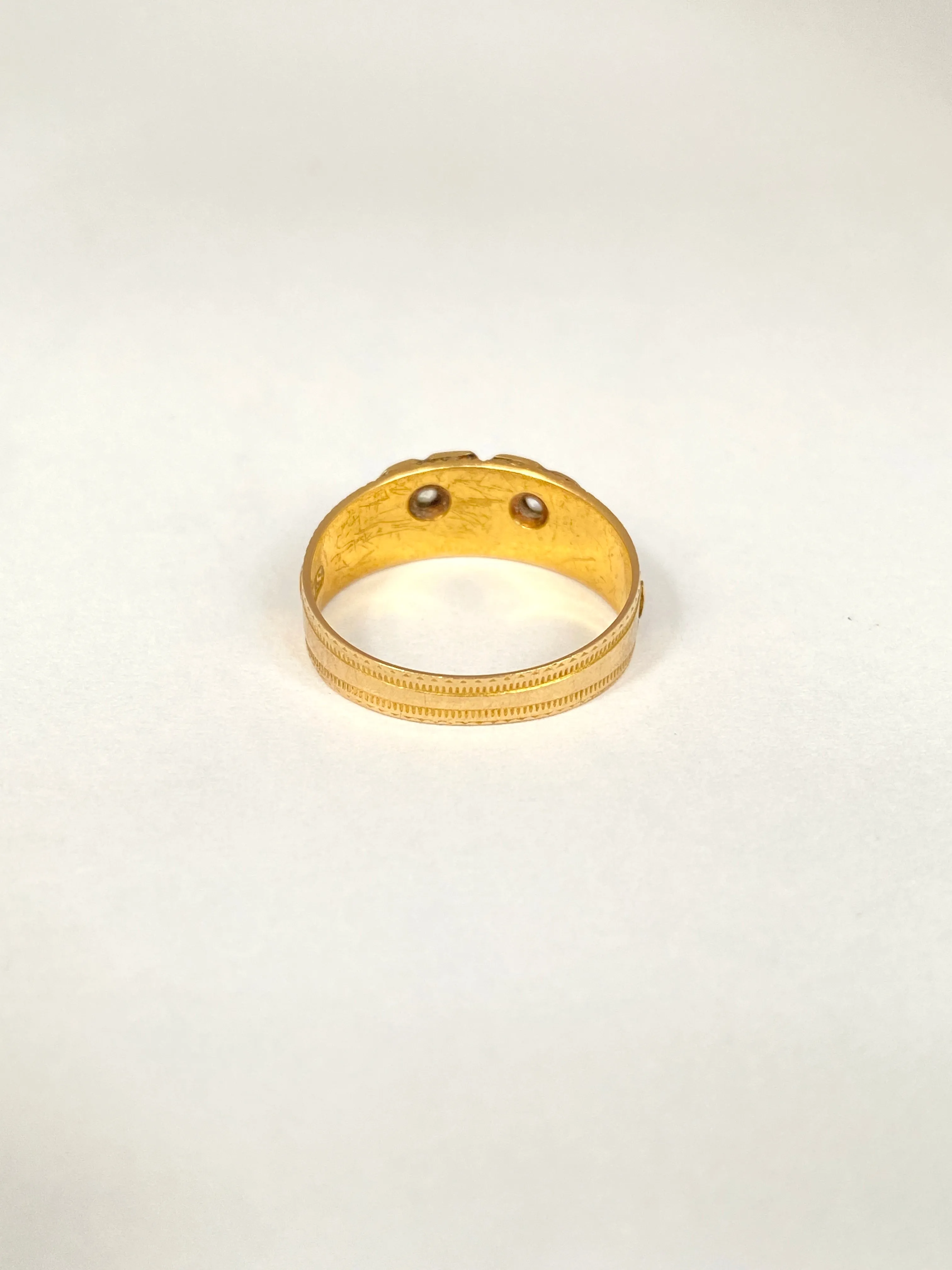 Victorian, 18ct Gold,  Double Diamond Heart Mizpah Ring, Hallmarked for Birmingham, 1892