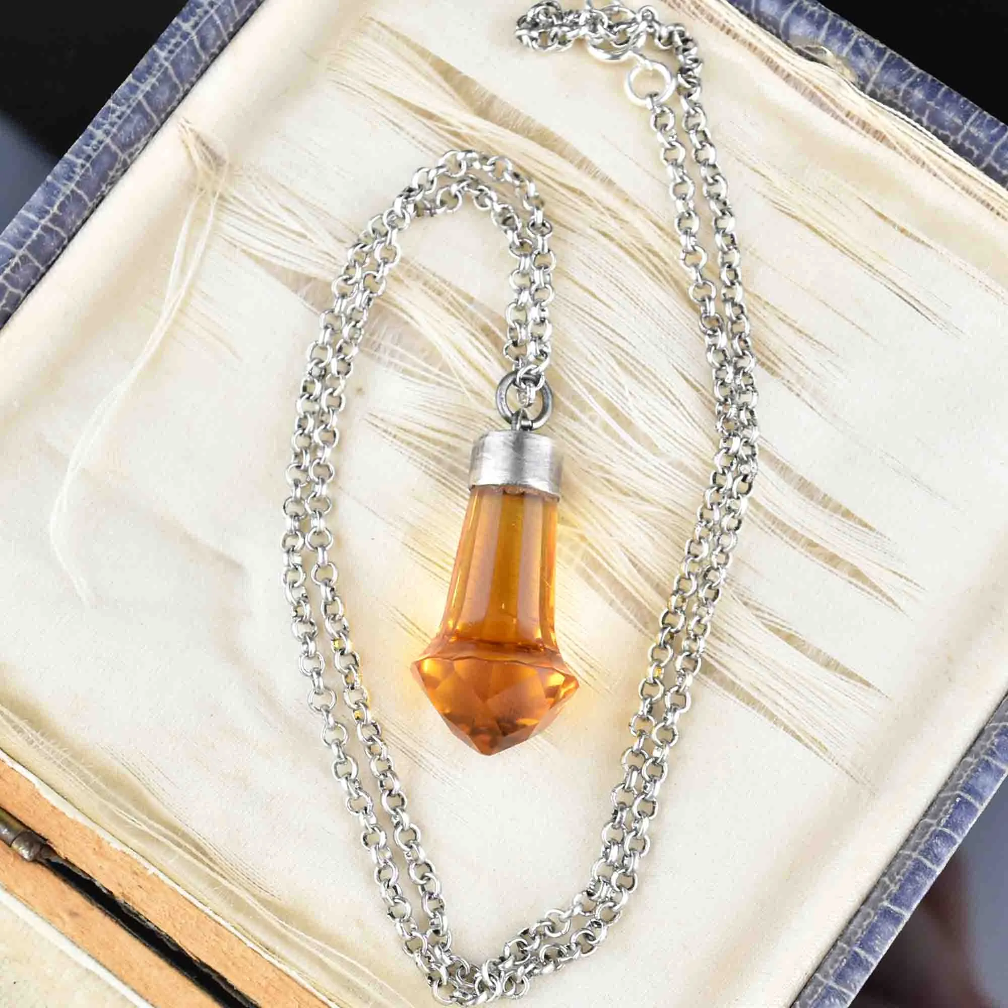 Vintage Citrine Scottish Thistle Pendant Necklace