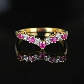 Vintage Gold Diamond & Ruby Chevron Wishbone Ring