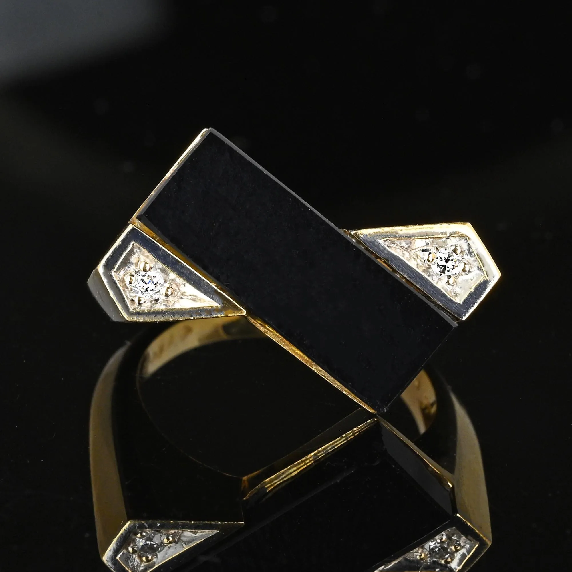 Vintage Heavy 14K Gold Diamond Rectangle Black Onyx Ring