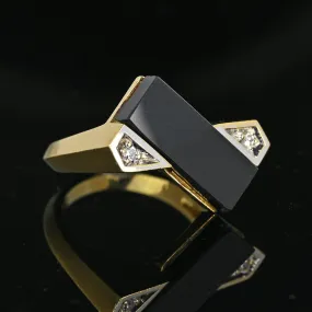 Vintage Heavy 14K Gold Diamond Rectangle Black Onyx Ring