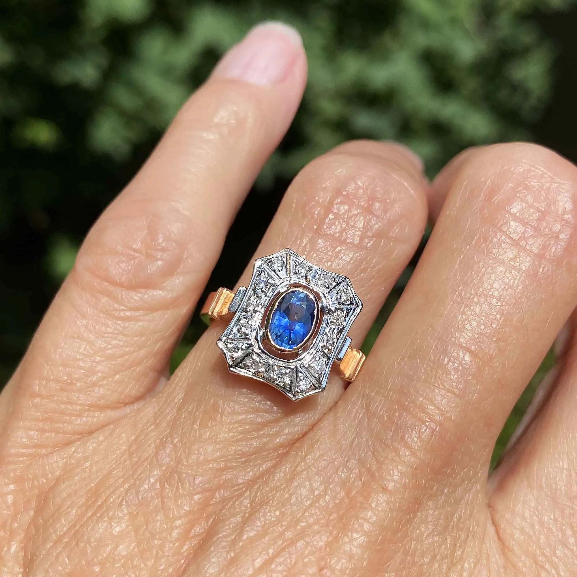 Vintage Sapphire Diamond Cluster Ring in 14K Gold