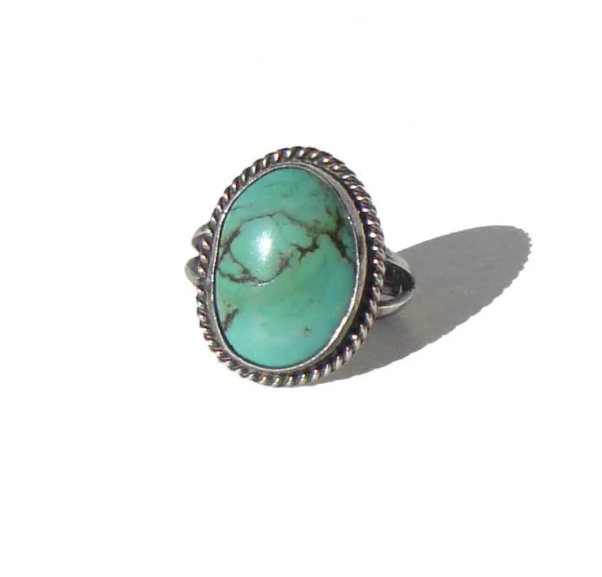 Vintage Turquoise Sterling Ring Southwestern Indian Sz 5.5