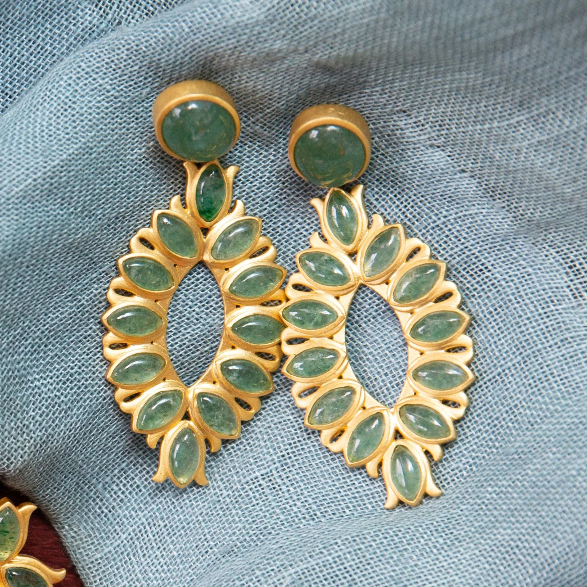 Water Lily Drop Earrings - Green Strawberry Quartz