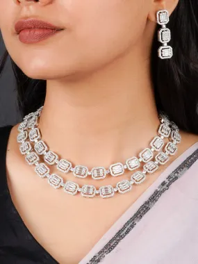 White Color Silver Plated Faux Diamond Necklace Set - CZSET333