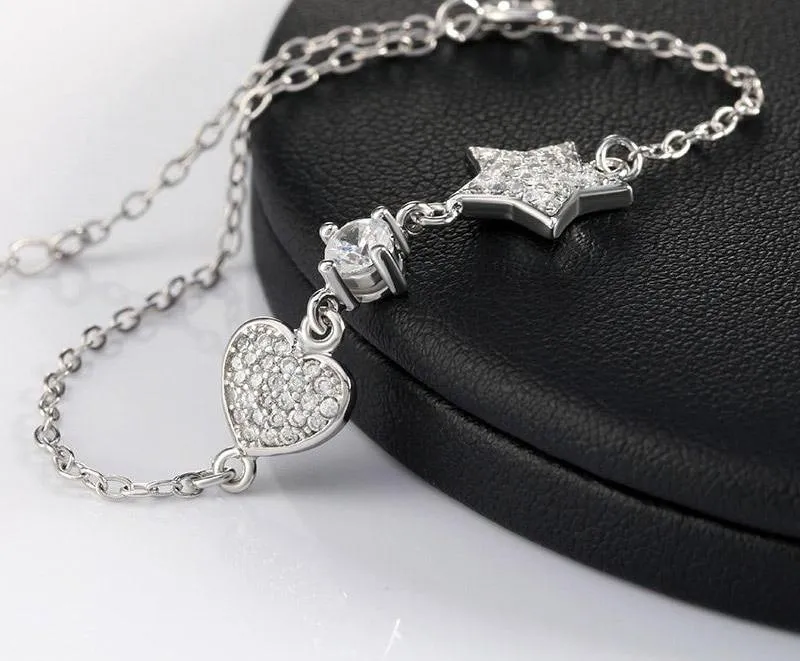 Women's Casual Silver Color Bracelet with Heart & Star Pendant