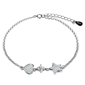 Women's Casual Silver Color Bracelet with Heart & Star Pendant