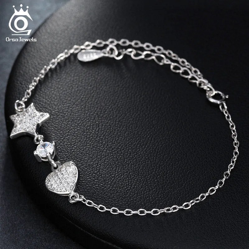 Women's Casual Silver Color Bracelet with Heart & Star Pendant