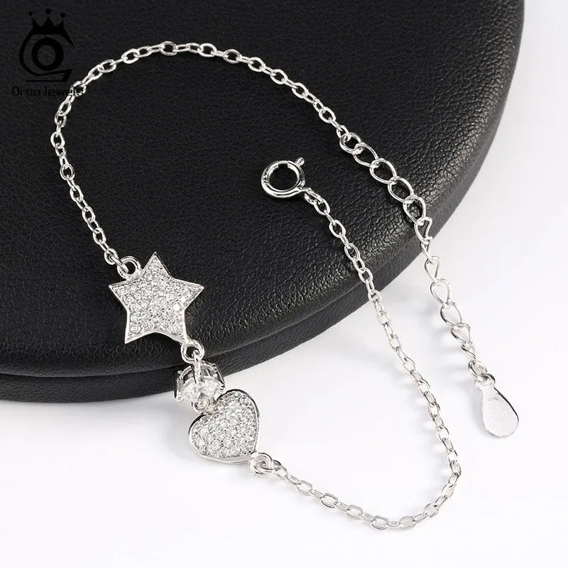 Women's Casual Silver Color Bracelet with Heart & Star Pendant