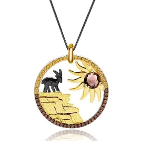 Year Of The Goat- Natural Smoky Quartz Lovely Sunflower Goat Necklace