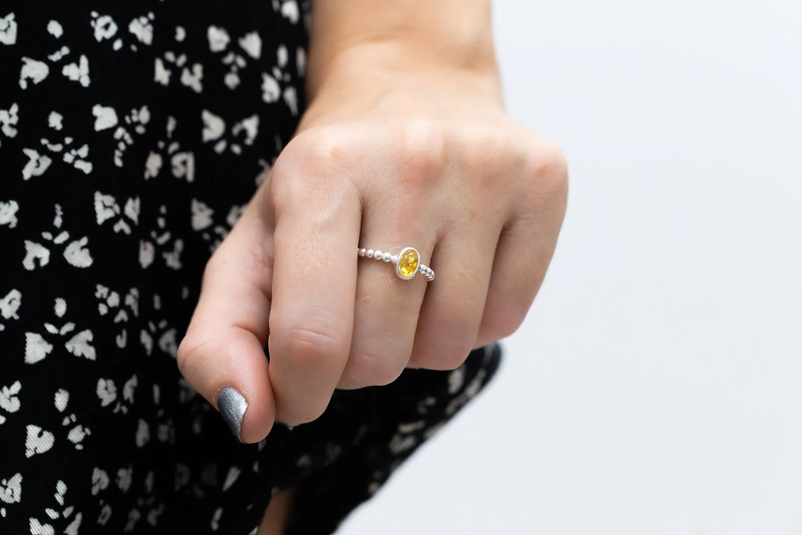 Yellow Amber Bubble Stacking Ring - Minimalist Everyday Wear