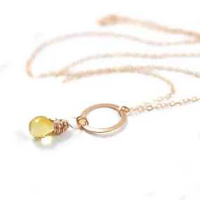 Yellow Citrine Teardrop Rose Gold Necklace